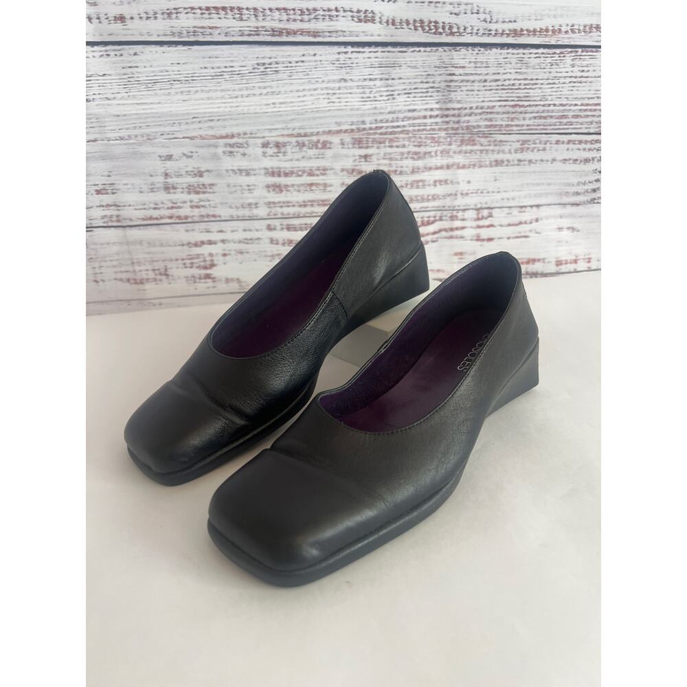 AREOSOLES Women’s   leather low-wedge slide loafers Black Size 7